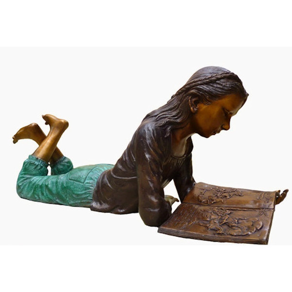 Bronze Girl Reading Book Garden Statue